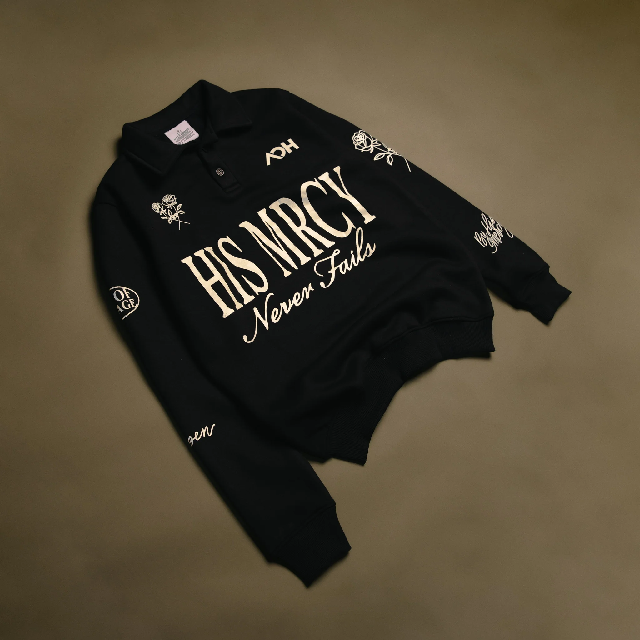 His MRCY Never Fails Collared Pullover-Black - Image 4