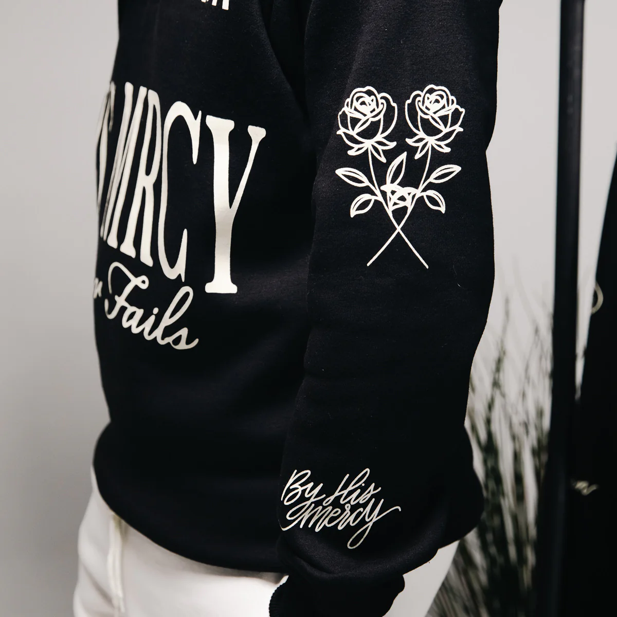 His MRCY Never Fails Collared Pullover-Black - Image 7