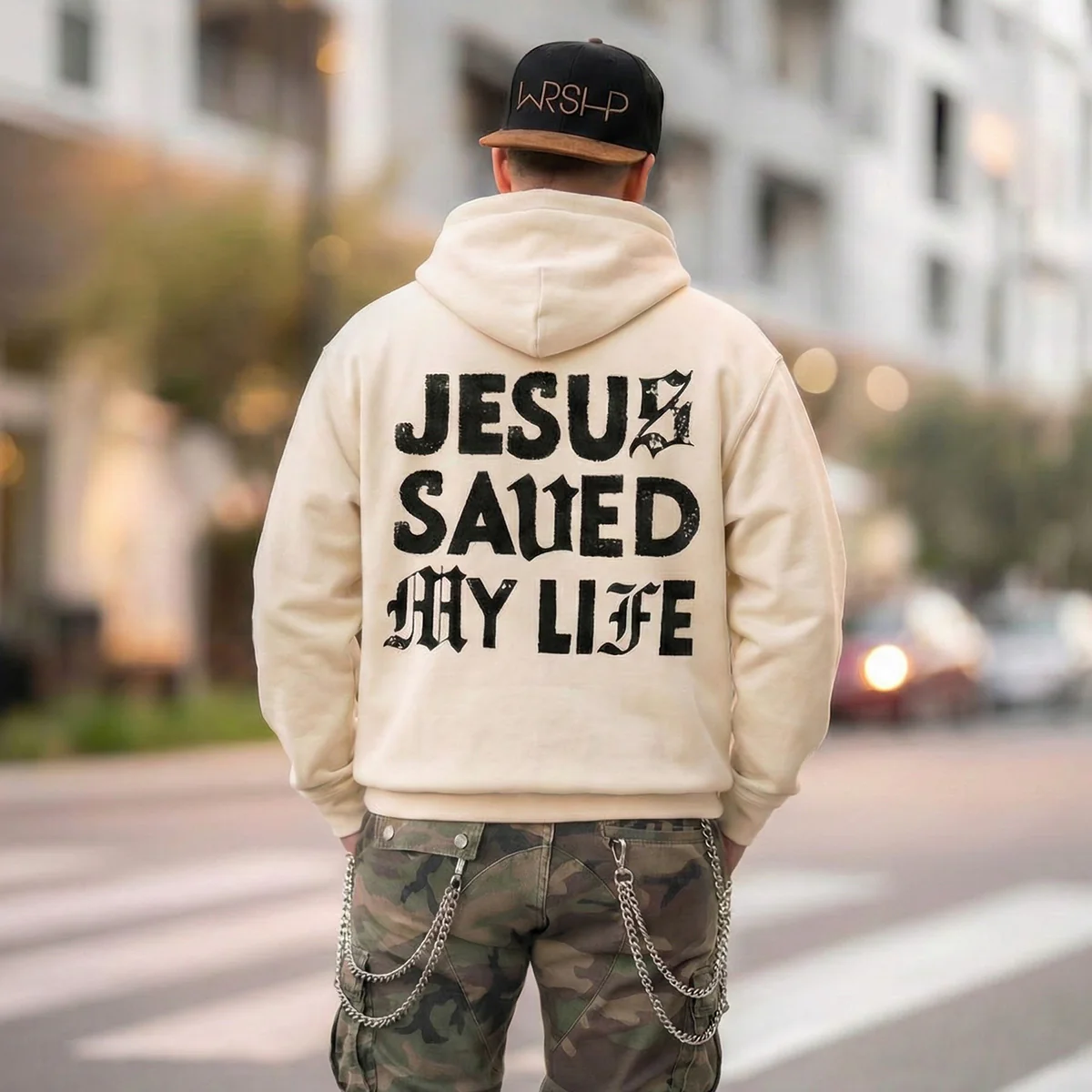 Jesus Saved My Life Hoodie-Cream - Image 3